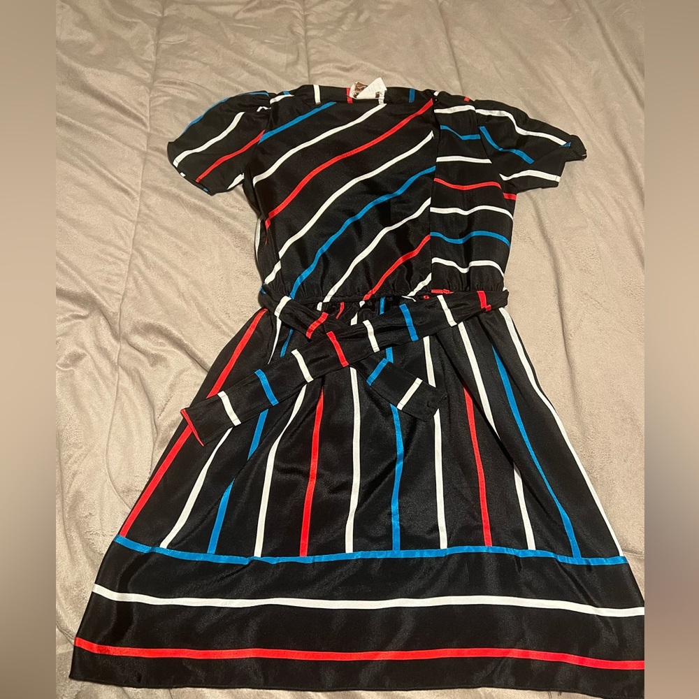 Vintage John Richard of California Belted Striped Dress Size 7/8